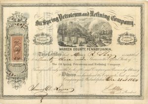 Oil Spring Petroleum and Refining Co. - 1864 dated Stock Certificate