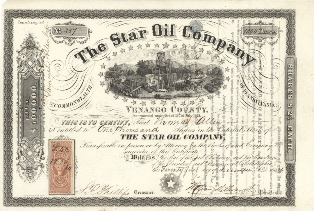 Star Oil Co. - 1864 dated Stock Certificate