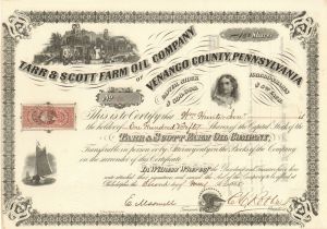 Tarr and Scott Farm Oil Co. - 1865 dated Stock Certificate