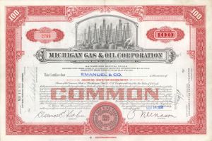 Michigan Gas and Oil Corp. - 1939 or 1940 dated Stock Certificate