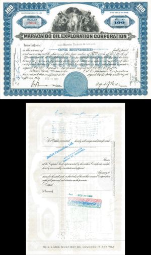 Buffett Partnership, Ltd. transferred Maracaibo Oil Exploration Corp. Stock - 1940's-60's dated Oil Stock Certificate - Maracaibo Basin in Venezuala