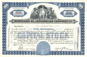 Maracaibo Oil Exploration Corp. Issued to Lehman Bros. - 1953-59 dated Oil Stock Certificate - Maracaibo Basin in Venezuala