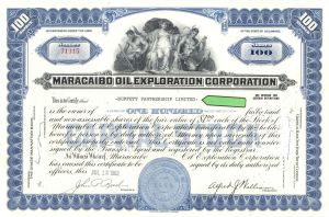 Maracaibo Oil Exploration Corp. Issued to Buffett Partnership, Ltd. - 1962 dated Oil Stock Certificate - Maracaibo Basin in Venezuala