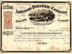 Anderson Petroleum Co. - 1864 dated Stock Certificate (Uncanceled)