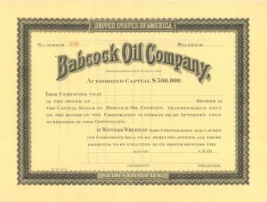 Babcock Oil Co. - Unissued Stock Certificate - Possibly Located in Volney, New York