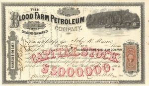 Blood Farm Petroleum Co. - 1864 dated Stock Certificate (Uncanceled)