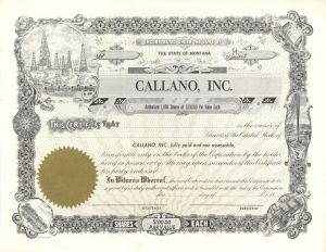 Callano, Inc. - Unissued Stock Certificate