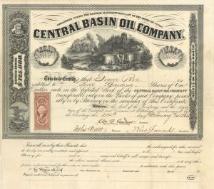 Central Basin Oil Co. - 1865 dated Stock Certificate (Uncanceled)