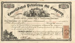 Consolidated Petroleum Oil Co. - 1865 dated Stock Certificate (Uncanceled)