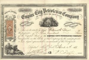 Empire City Petroleum Co. - 1866 dated Stock Certificate (Uncanceled)
