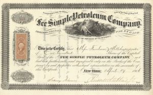 Fee Simple Petroleum Co. - 1866 dated Stock Certificate (Uncanceled)
