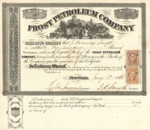 Frost Petroleum Co. - 1866 dated Stock Certificate (Uncanceled)