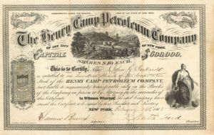 Henry Camp Petroleum Co. - 1865 dated Stock Certificate (Uncanceled)