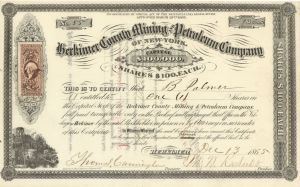 Herkimer County Mining and Petroleum Co. of New York - 1865 dated Stock Certificate (Uncanceled)