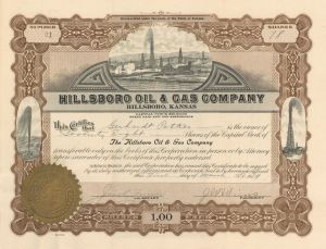 Hillsboro Oil and Gas Co. - 1919 dated Stock Certificate (Uncanceled)
