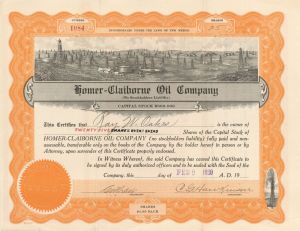 Homer-Claiborne Oil Co. - 1920 dated Stock Certificate (Uncanceled)