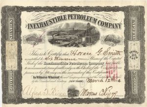 Inexhaustible Petroleum Co. - 1866 dated Stock Certificate (Uncanceled)