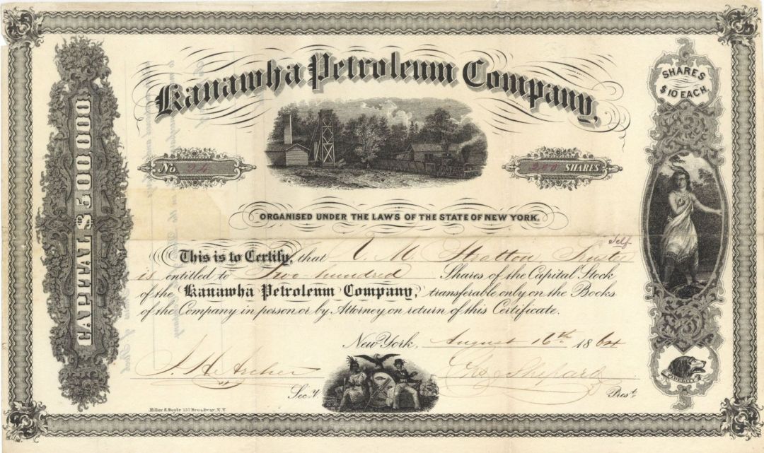 Kanawha Petroleum Co. - 1864 dated Stock Certificate (Uncanceled)