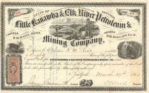 Little Kanawha and Elk River Petroleum and Mining Co. - 1865 dated Stock Certificate (Uncanceled)