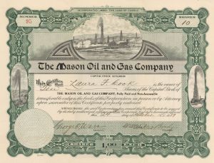 Mason Oil and Gas Co. - 1917 dated Stock Certificate (Uncanceled)