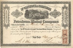 McClintock and Cornwall Petroleum Mining Co. - 1865 dated Stock Certificate (Uncanceled)