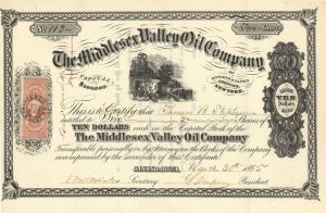 Middlesex Valley Oil Co. - 1865 dated Stock Certificate (Uncanceled)