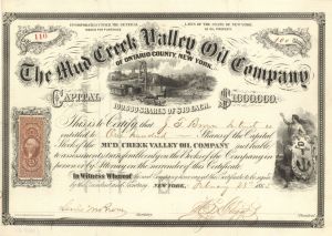 Mud Creek Valley Oil Co. - 1865 dated Stock Certificate (Uncanceled)