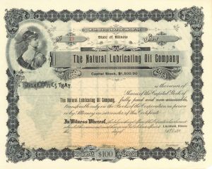 Natural Lubricating Oil  Co. - Unissued Stock Certificate