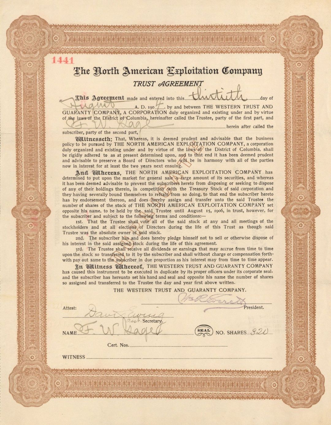 North American Exploitation Co. - 1904 dated Trust Agreement
