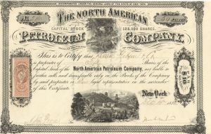 North American Petroleum Co. - 1864 dated Stock Certificate (Uncanceled)