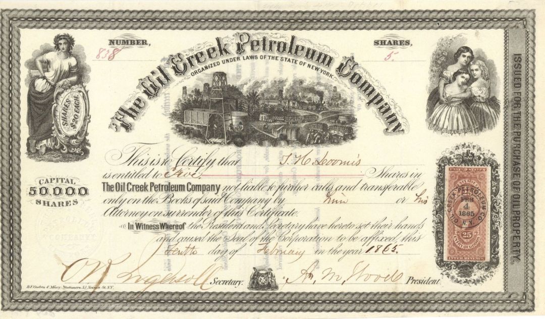 Oil Creek Petroleum Co. - 1865 dated Stock Certificate (Uncanceled)