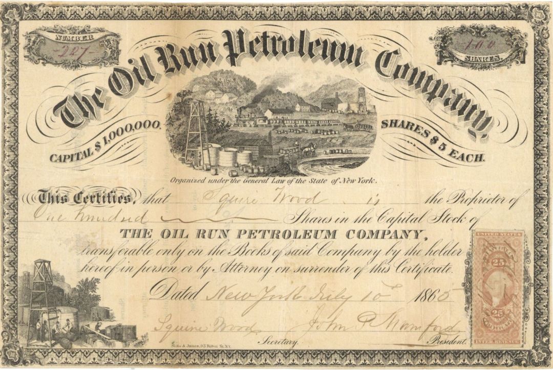 Oil Run Petroleum Co. - 1865 dated Stock Certificate (Uncanceled)