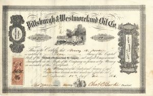 Pittsburgh and Westmoreland Oil Co. - 1864 dated Stock Certificate (Uncanceled)