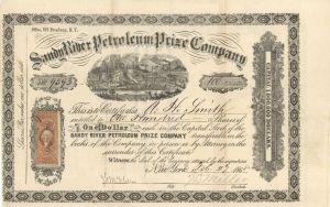 Sandy River Petroleum Prize Co. - 1868 dated Stock Certificate (Uncanceled) - Mentions 575 Broadway, New York, New York