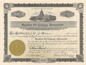 Stapleton Oil Company, Inc. - 1923 dated Stock Certificate (Uncanceled)