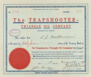 Trapshooter-Triangle Oil Co. - 1918 or 1919 dated Stock Certificate (Uncanceled)