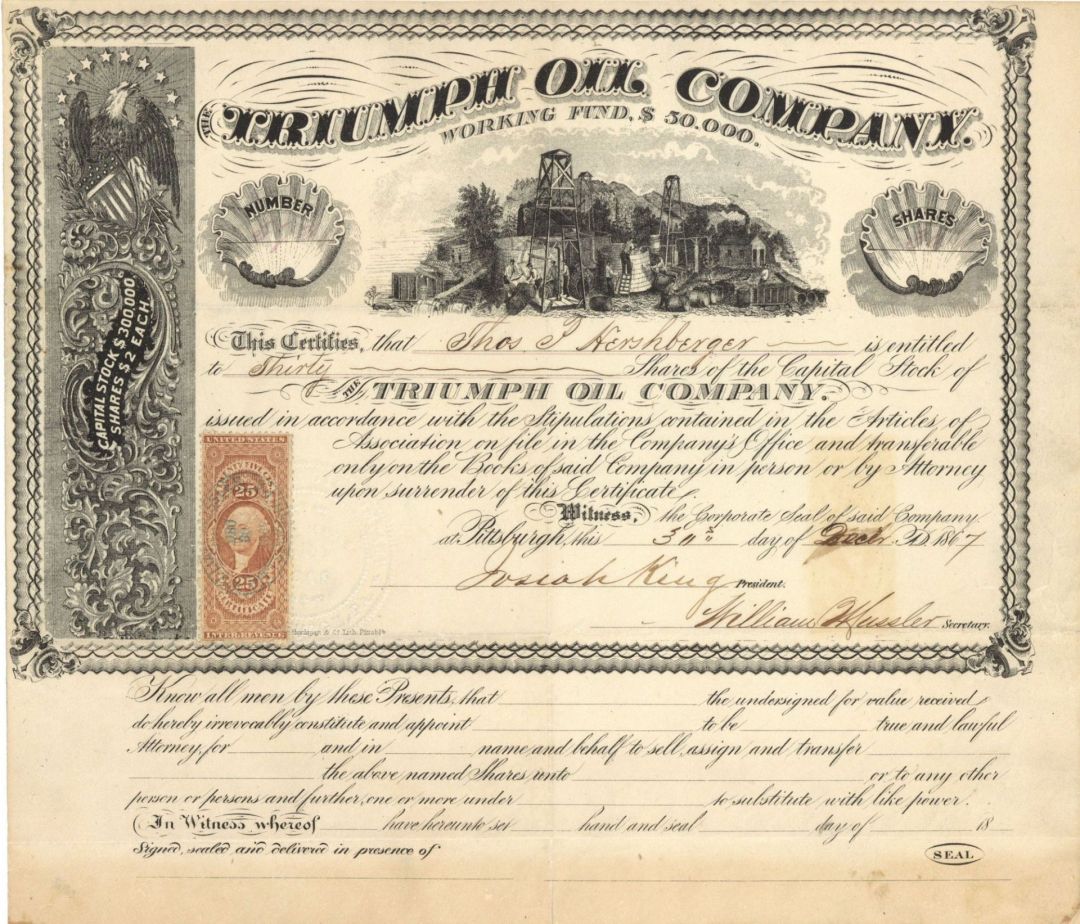 Triumph Oil Co. - 1867 dated Stock Certificate (Uncanceled)