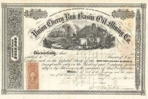 Union Cherry Run Basin Oil Mining Co. - 1865 dated Stock Certificate (Uncanceled)