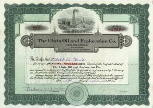 Uinta Oil and Exploration Co. - 1920 or 1922 dated Stock Certificate (Uncanceled)