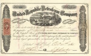 United Republic Petroleum Co. - 1865 dated Stock Certificate (Uncanceled)