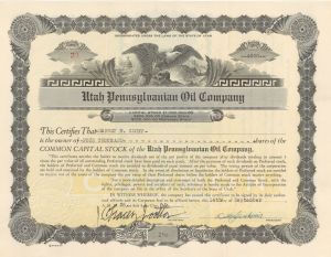 Utah Pennsylvanian Oil Co. - 1928 dated Stock Certificate (Uncanceled)