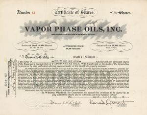 Vapor Phase Oils, Inc. - 1931 dated Stock Certificate (Uncanceled)