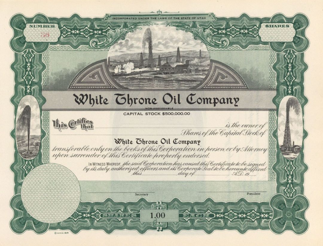 White Throne Oil Co. - Unissued Stock Certificate