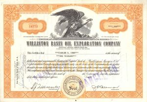 Williston Basin Oil Exploration Co. - 1956 or 1957 Stock Certificate