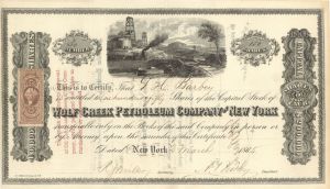 Wolf Creek Petroleum Company of New York- 1865 dated Stock Certificate (Uncanceled)