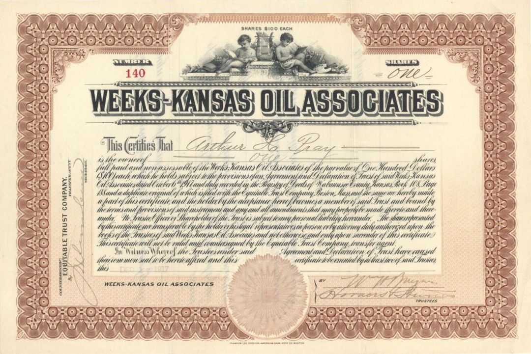 Weeks-Kansas Oil Associates  -  1917 dated Stock Certificate