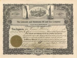 Colorado and Oklahoma Oil and Gas Co. - 1917 dated Stock Certificate