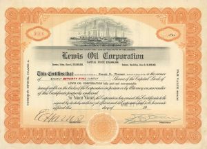 Lewis Oil Corp. - 1924 dated Stock Certificate