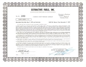 Extractive Fuels, Inc. -  1977 dated Stock Certificate