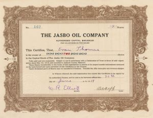 Jasbo Oil Co. -  1919 dated Stock Certificate